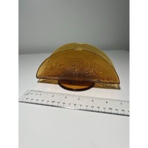 Vintage Amber Glass Napkin‎ Holder Embossed Floral Design Table Decor